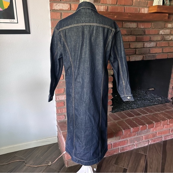 Levis Extra Long Denim Trucker Jacket Dark Wash Sz S - Picture 8 of 12